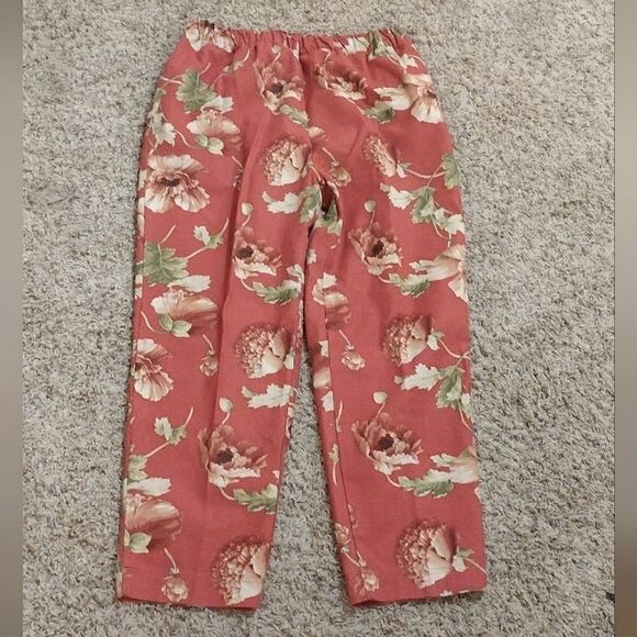Women's Size XL 100% Cotton Long Floral Pants with Pockets and Scrunch Waist - Picture 3 of 7